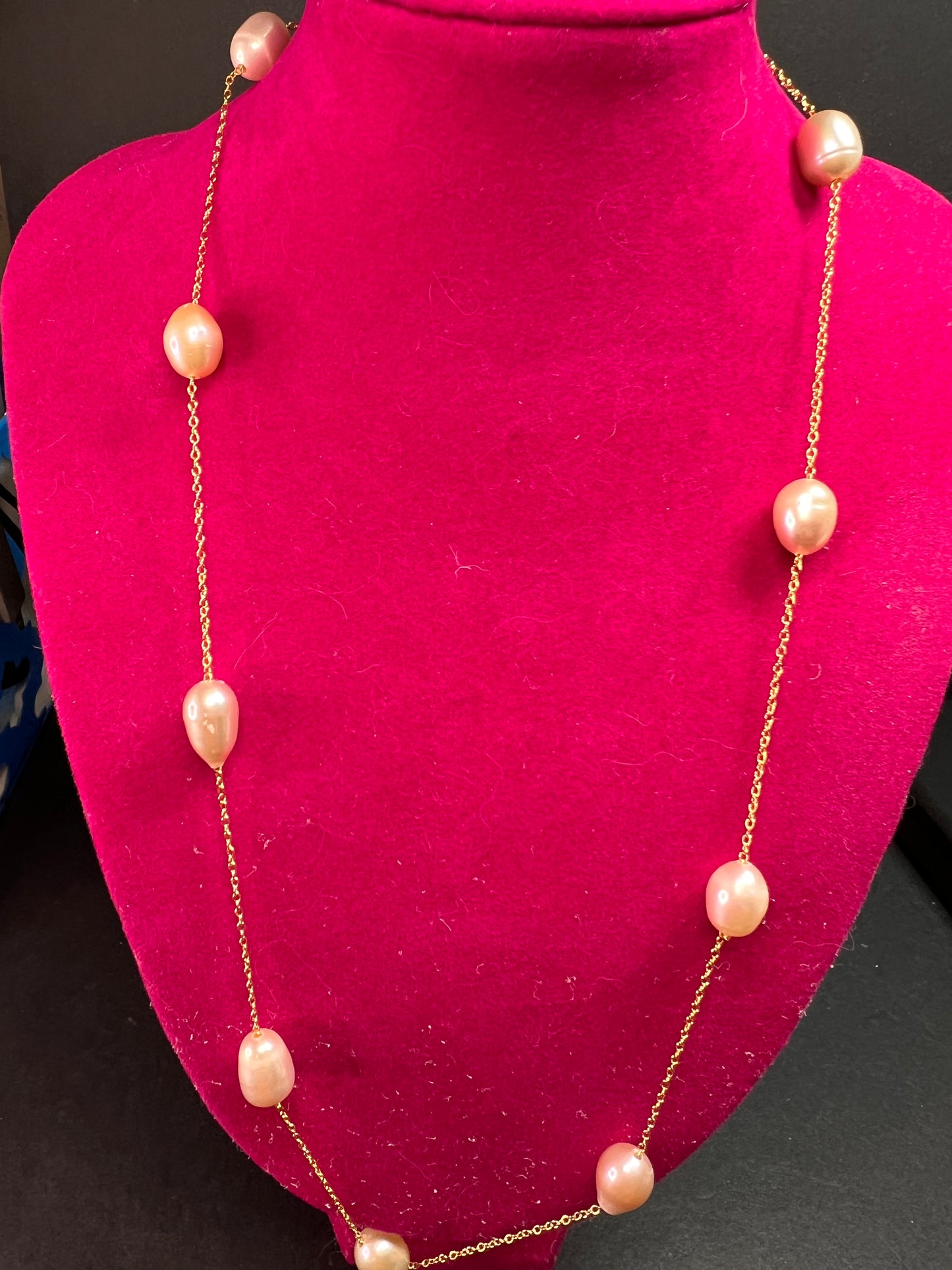 NEW multi colored freshwater pearl station necklace in gold over sterling silver