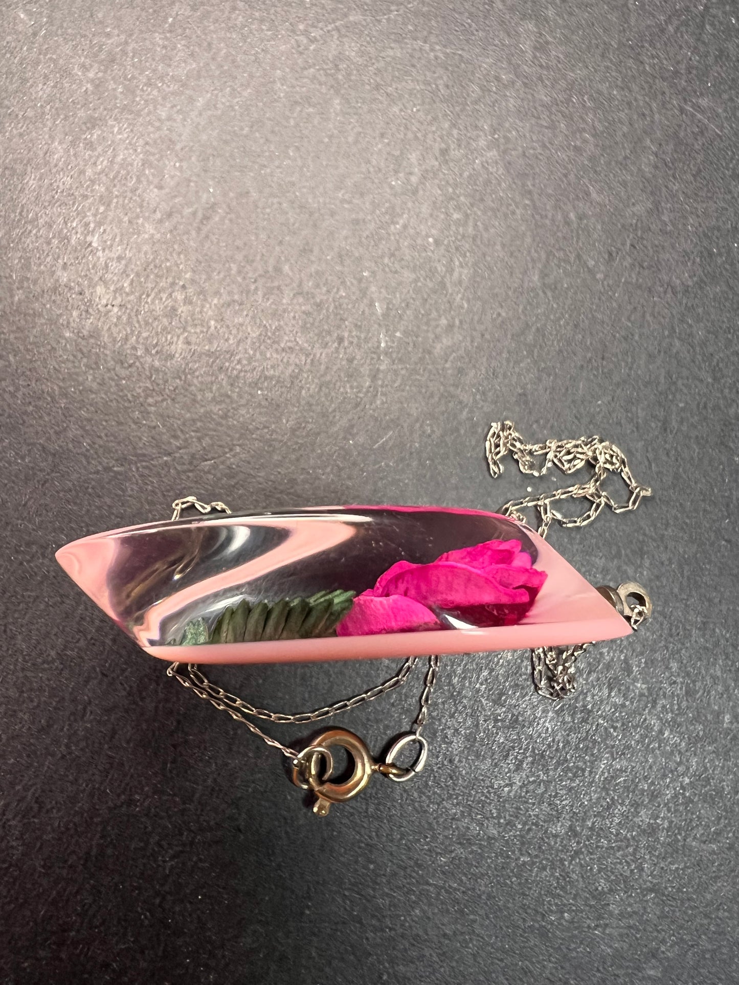 Vintage reversed rose carving lucite pendant