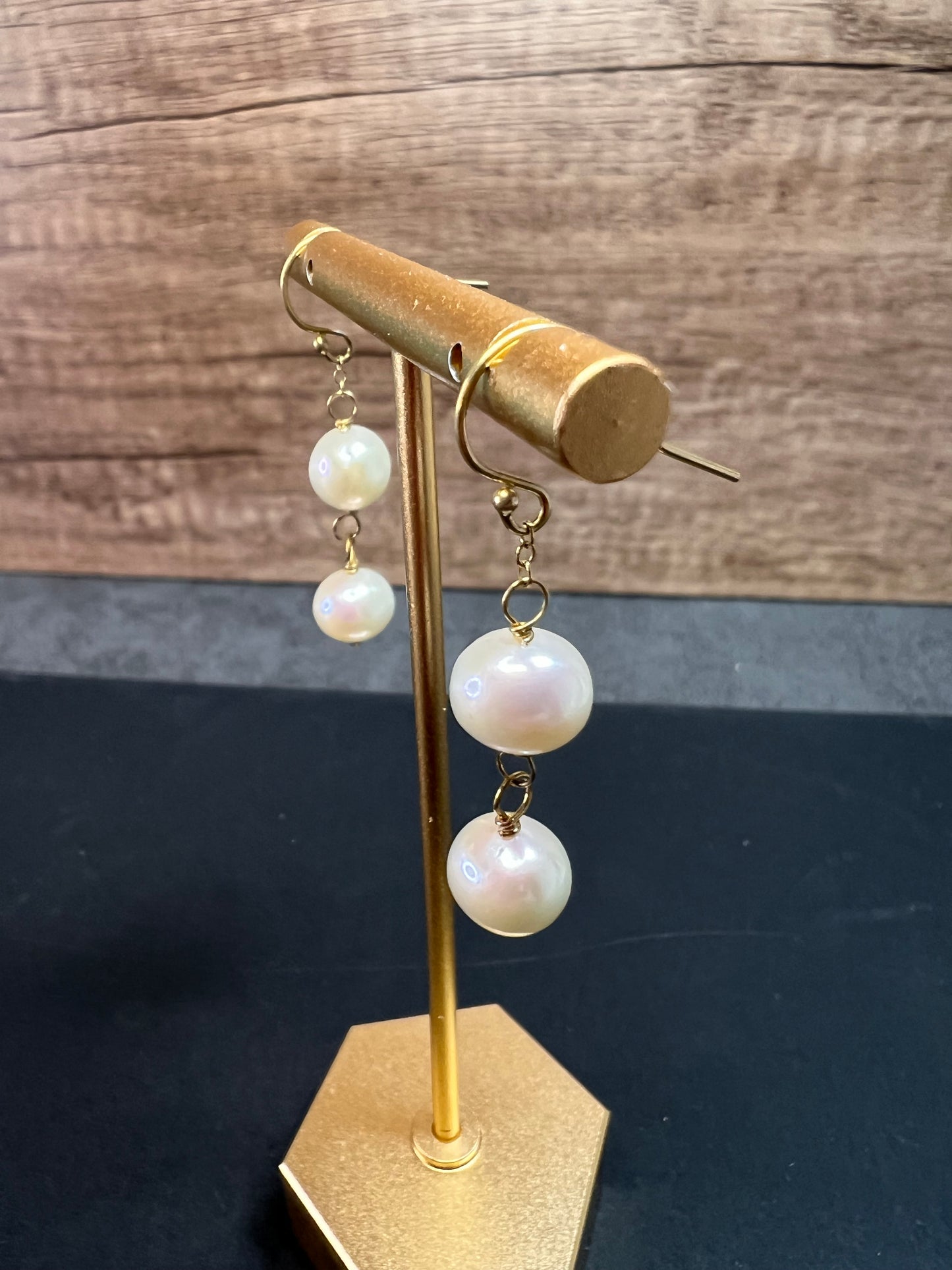 Cultured pearl dangle earrings in YG over sterling silver