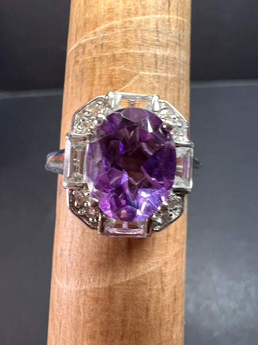 NEW Rose de France amethyst art deco sterling silver ring size 8