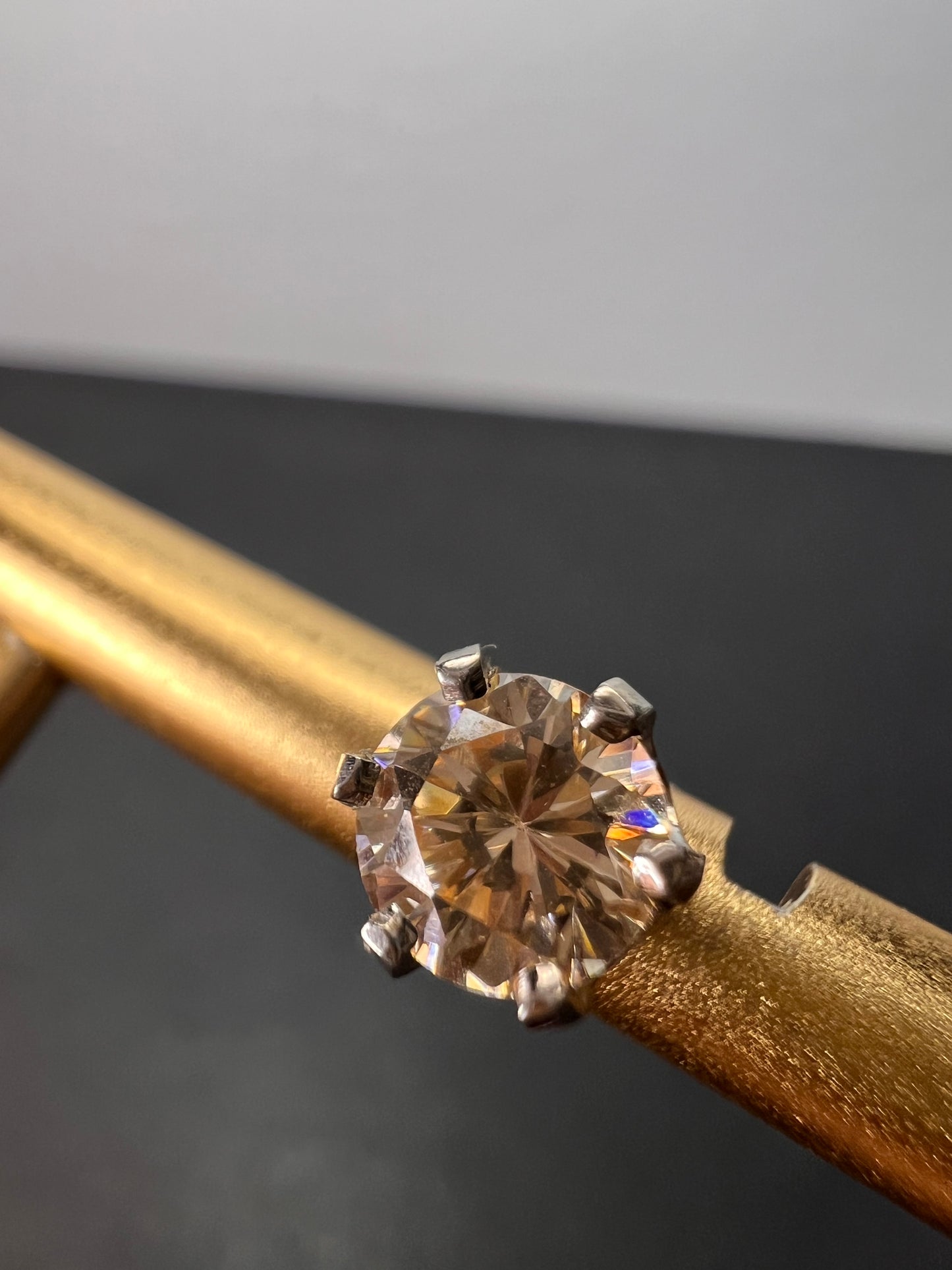 14k white gold champagne 2ctw CZ stud earrings 6.7mm