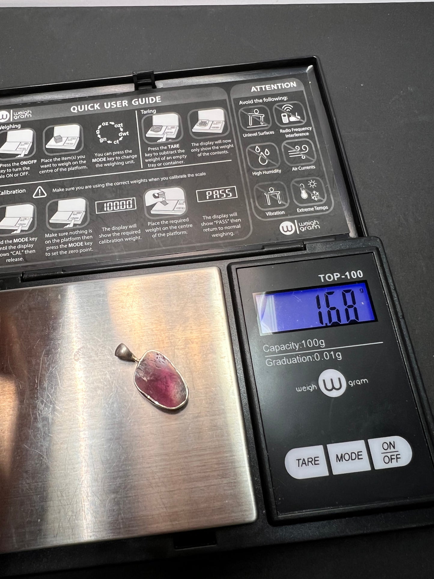 NEW Pink and white tourmaline sterling silver pendant 1.68 grams