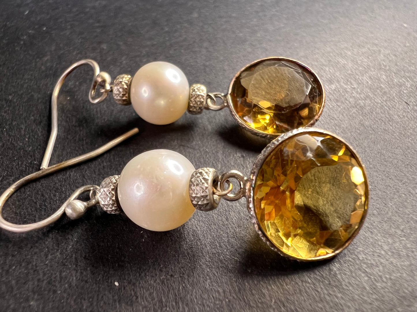 Citrine and pearl sterling silver dangle earrings