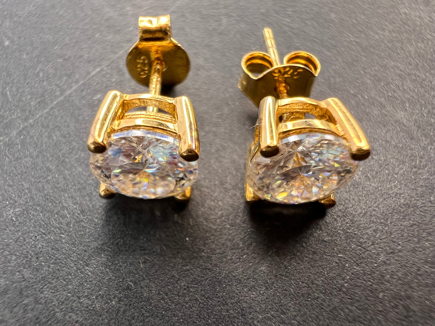 Moissanite 1.90 ctw solitaire stud earrings in vermeil YG over 925 sterling silver