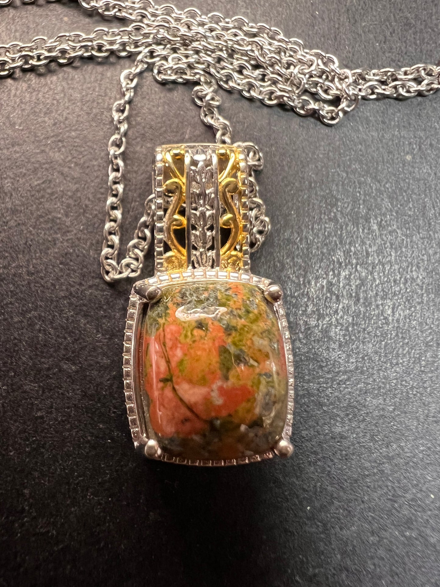 NEW Unakite pendant in gold and platinum over copper