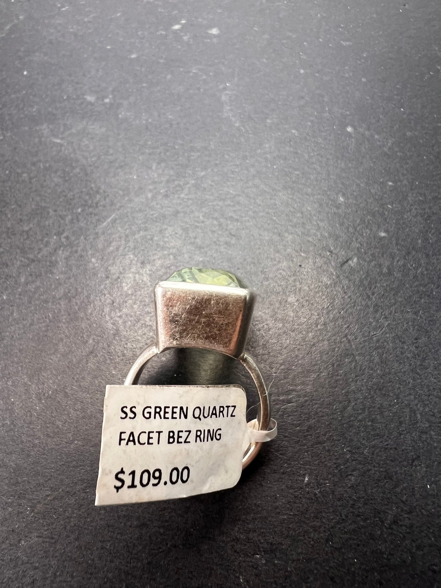 NEW cushion cut Prasiolite sterling silver ring size 7