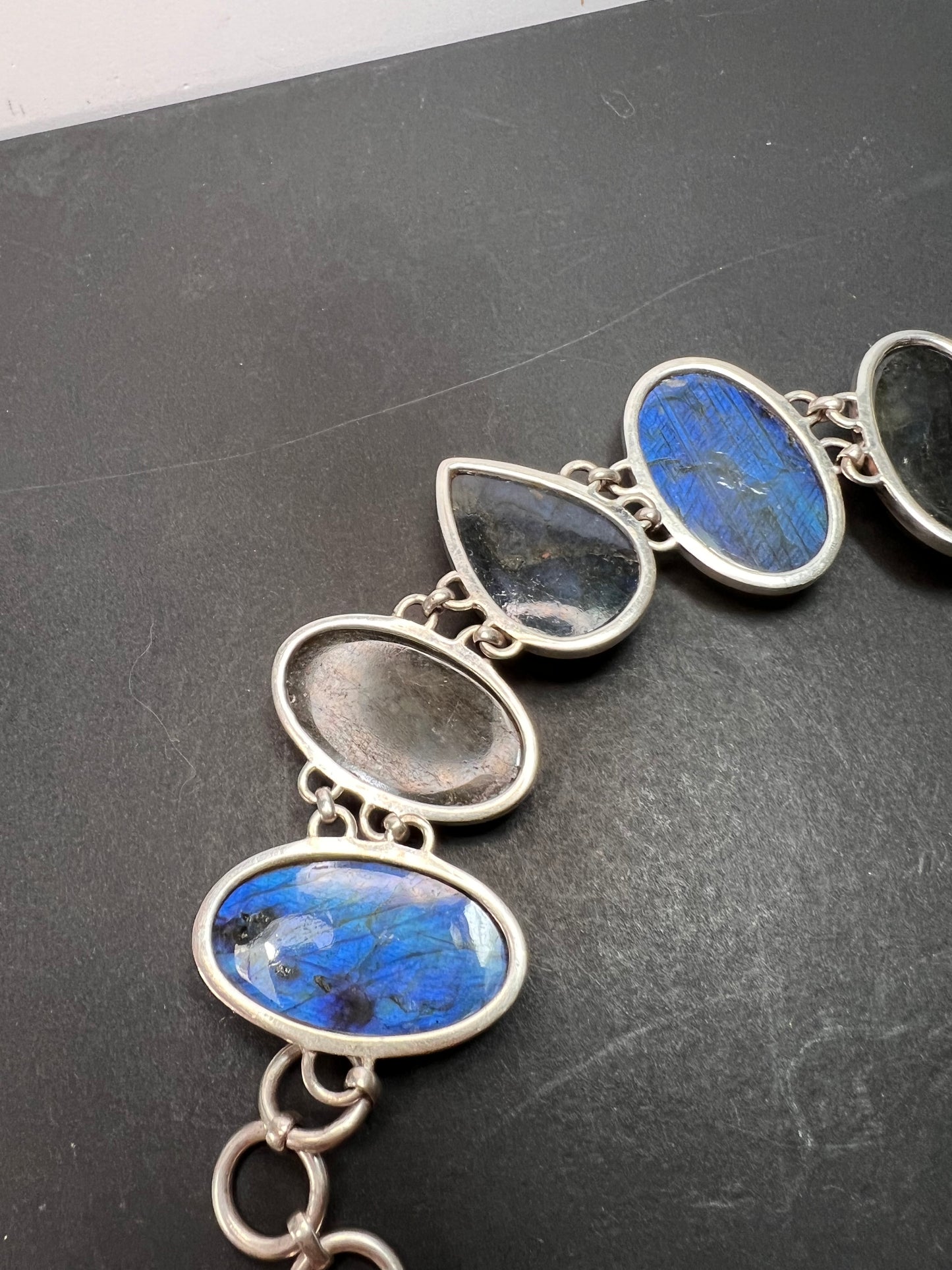 NEW Labradorite Sterling silver chunky toggle bracelet 6.5-7.75 inch 55 grams