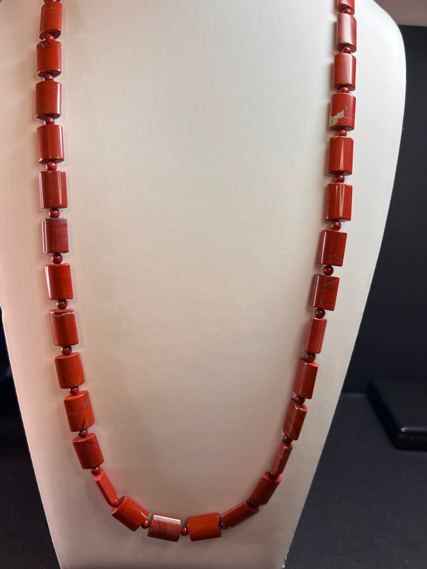 NEW Red jasper 30 inch necklace with sterling silver clasp
