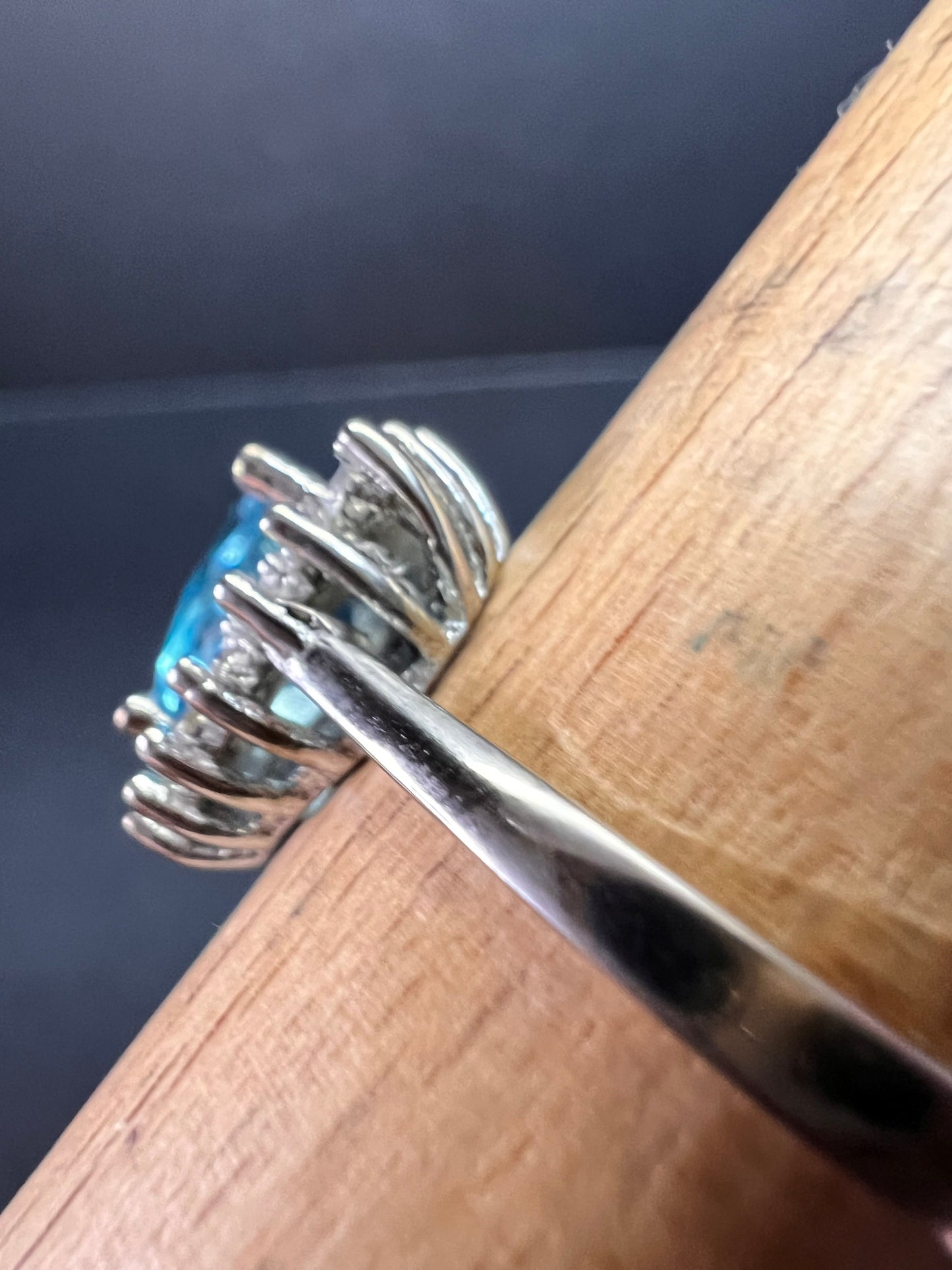 Sky blue trillium CZ halo sterling silver ring size 9