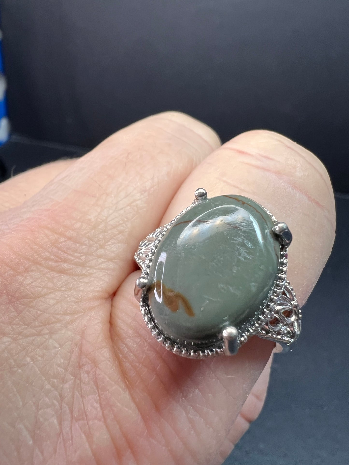 NEW Venus Jasper ring in platinum over brass size 10