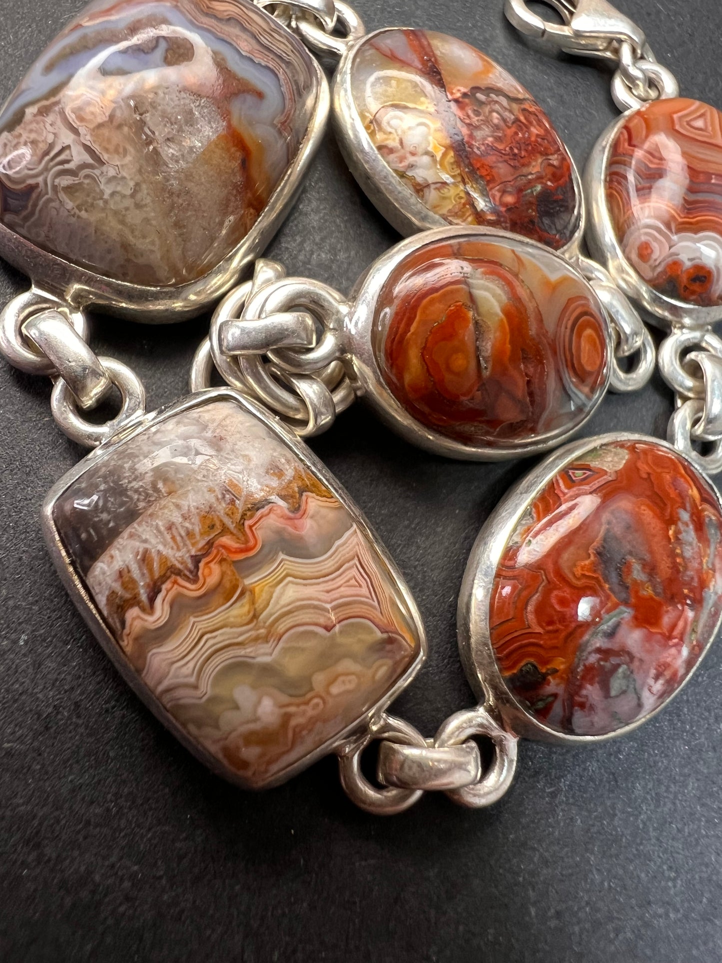 NEW Crazy lace agate Sterling silver link bracelet 21.55 grams