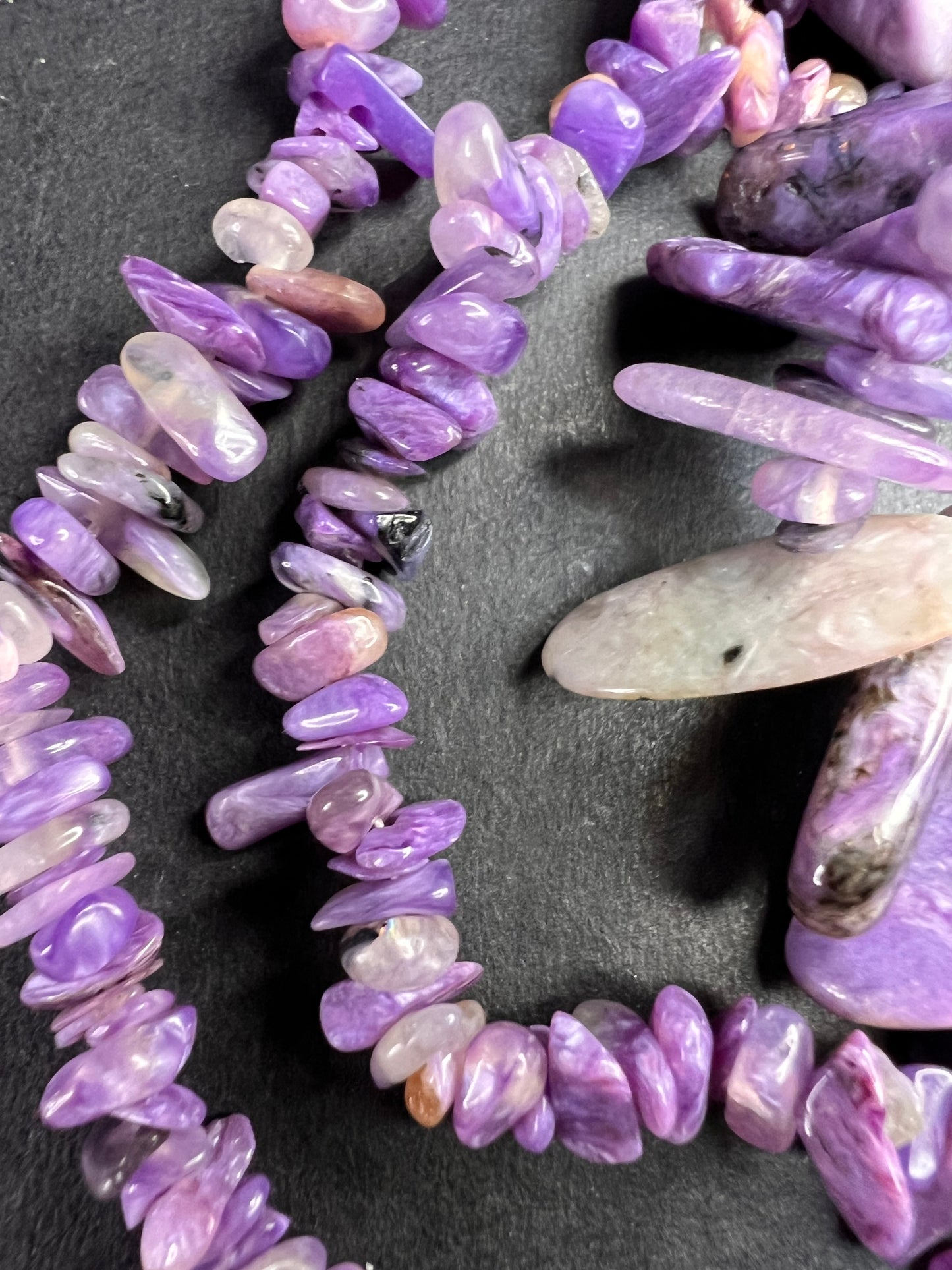 NEW charoite graduated chip beaded 20 inch necklace with stainless steel clasp