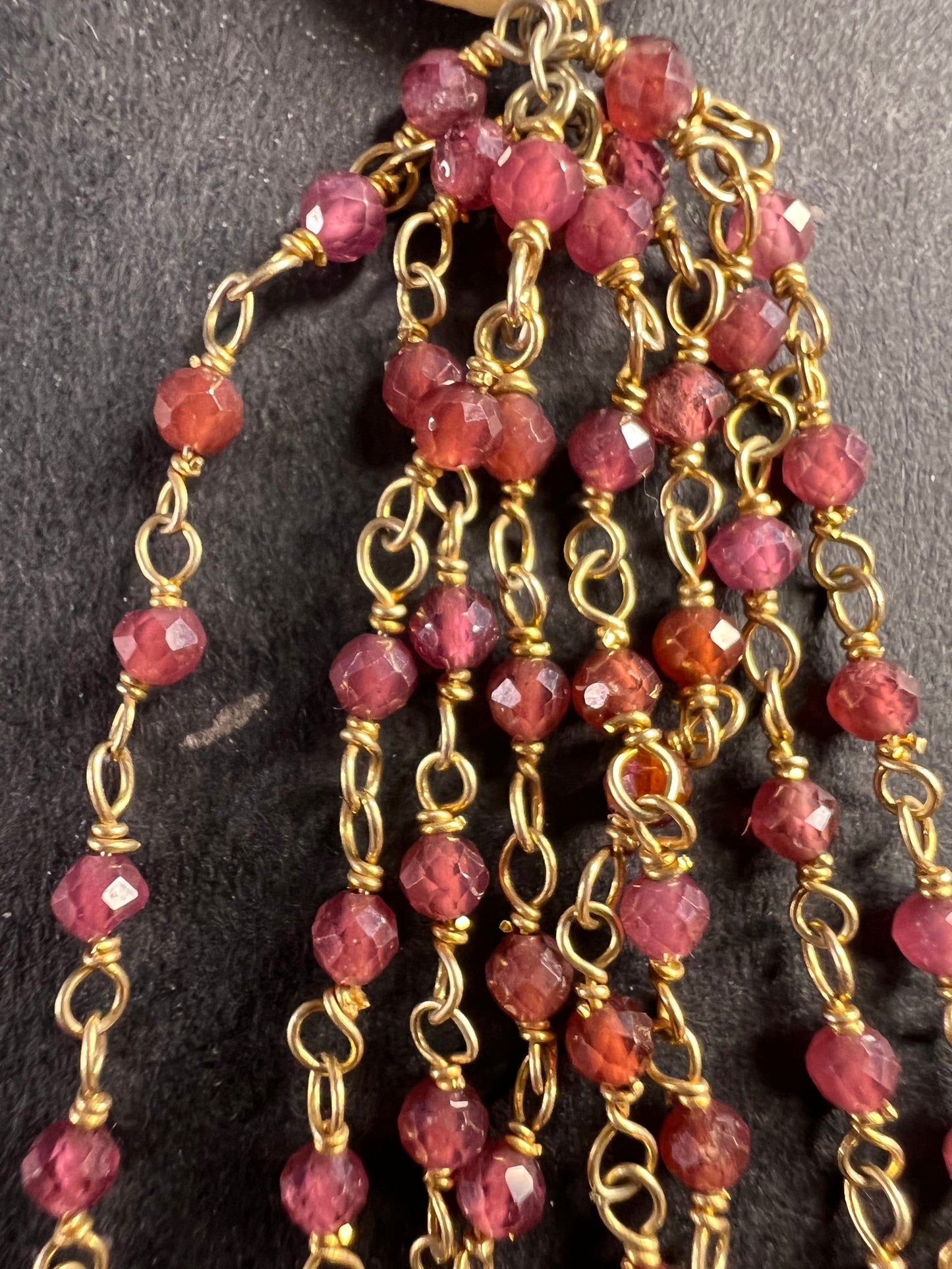 Freshwater pearl and garnet chandelier sterling silver earrings