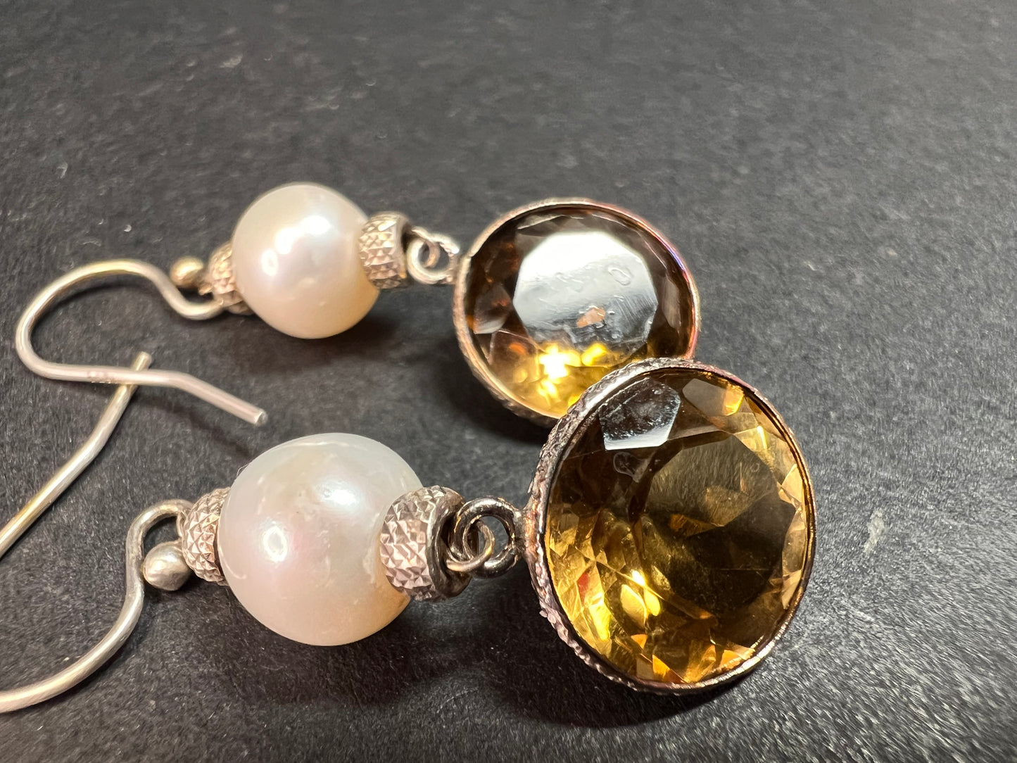Citrine and pearl sterling silver dangle earrings