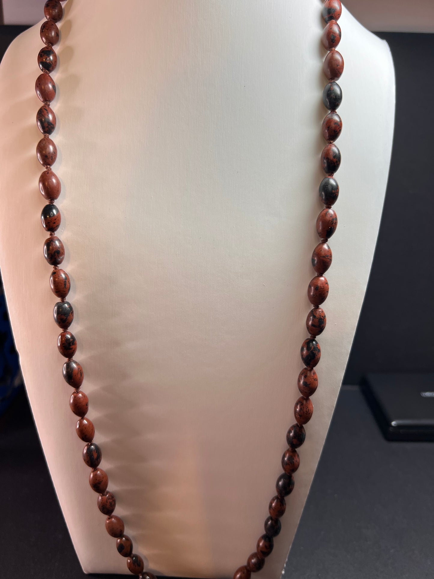 NEW Mahogany obsidian knotted 36 inch necklace with sterling silver clasp