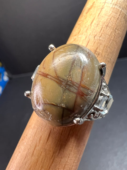 NEW Venus Jasper and topaz stainless steel ring size 9