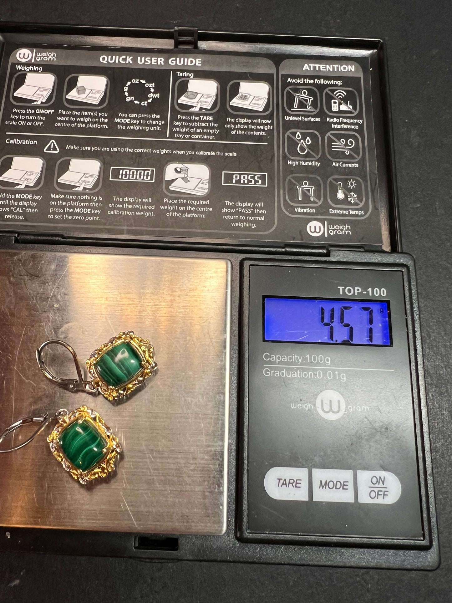 New Karis Platinum & 18K Gold Plated Malachite Leverback Earrings