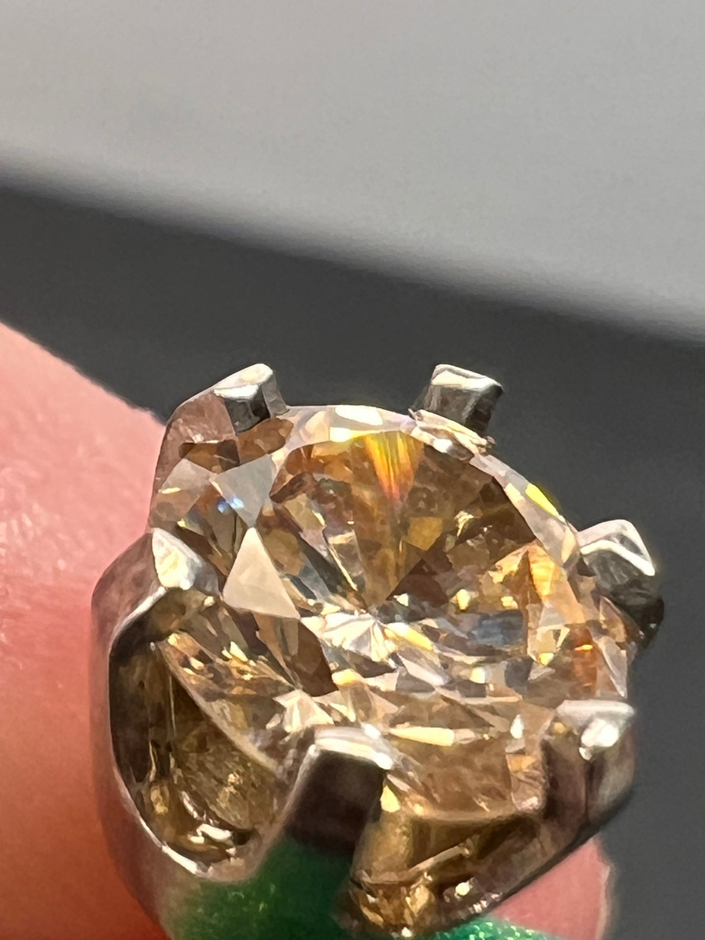 14k white gold champagne 2ctw CZ stud earrings 6.7mm