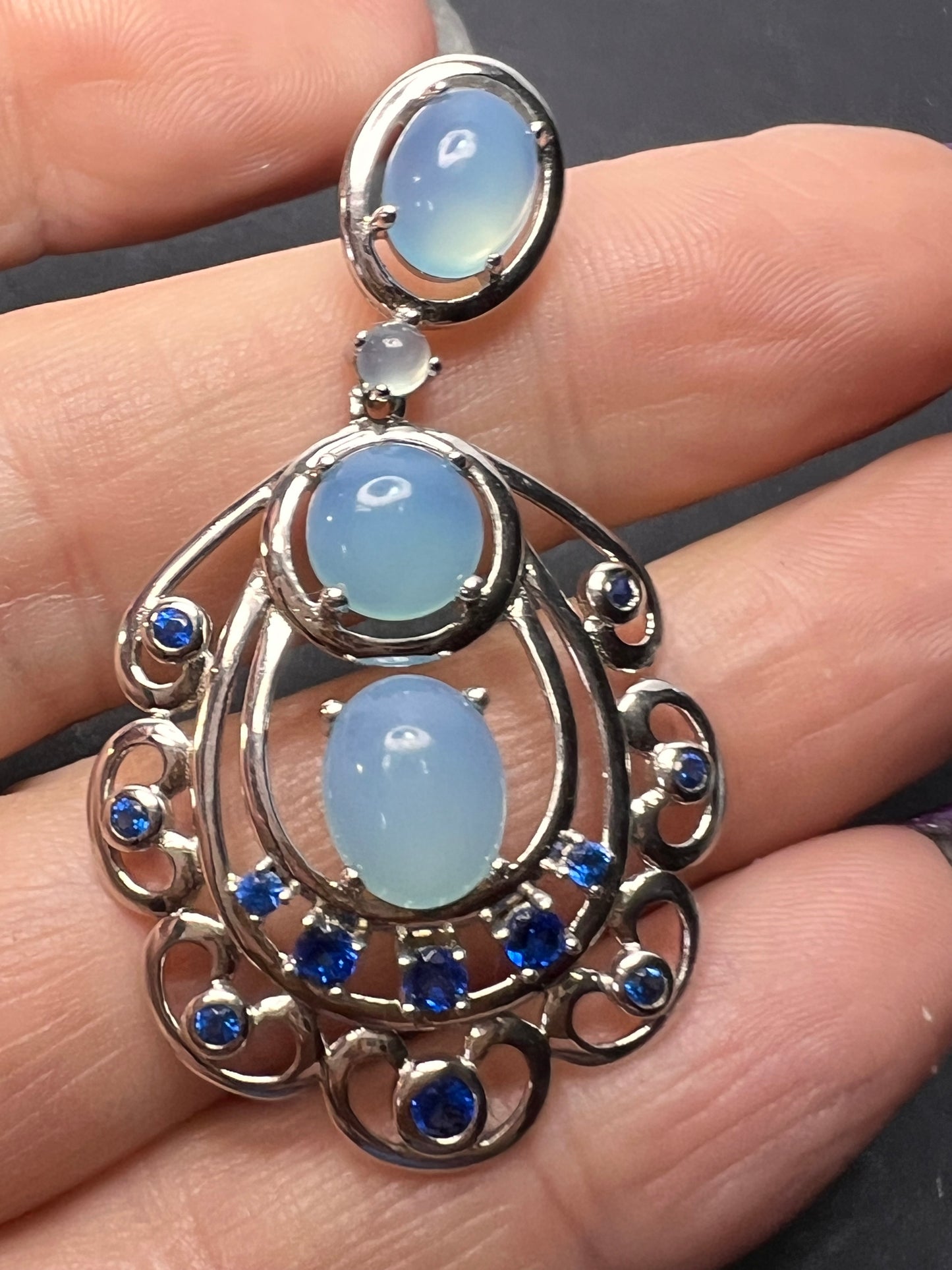 LAB BLUE SPINEL AND BLUE CHALCEDONY RHODIUM OVER SILVER EARRINGS