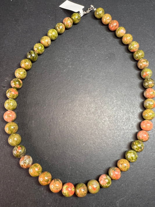 NEW unakite beaded necklace with sterling silver clasp