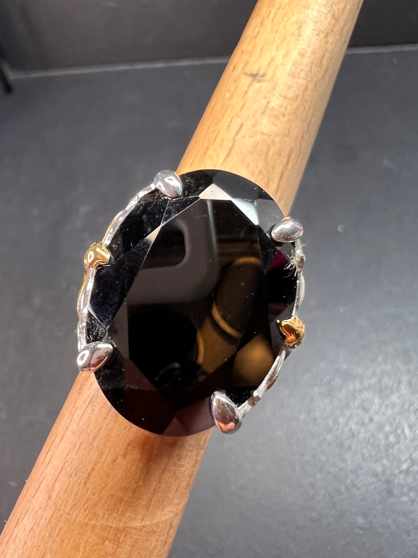 NEW Black spinel Phoenix ring in rhodium and gold vermeil over sterling silver size 7