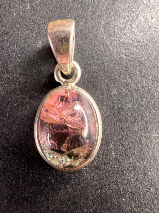 NEW Pink, lilac, blue tri tourmaline sterling silver pendant 1.79 grams