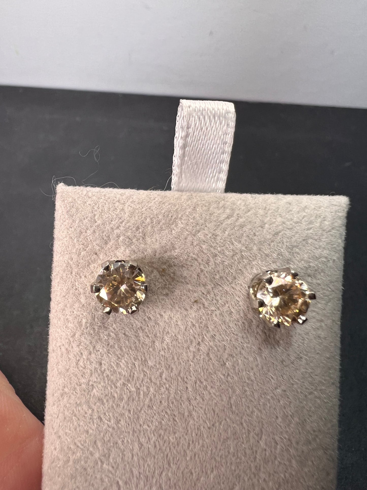 14k white gold champagne 2ctw CZ stud earrings 6.7mm