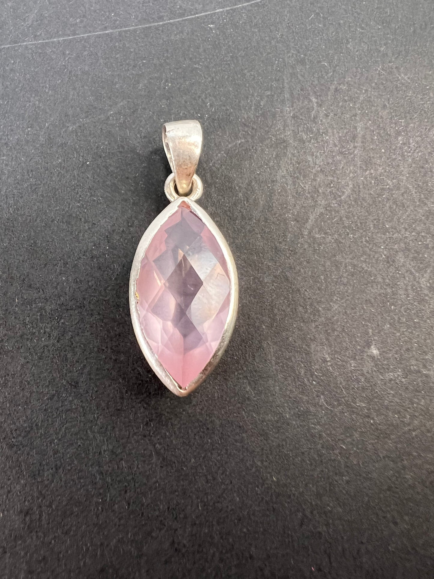 NEW Rose Quartz gemstone marquise cut sterling silver pendant 3.94 grams