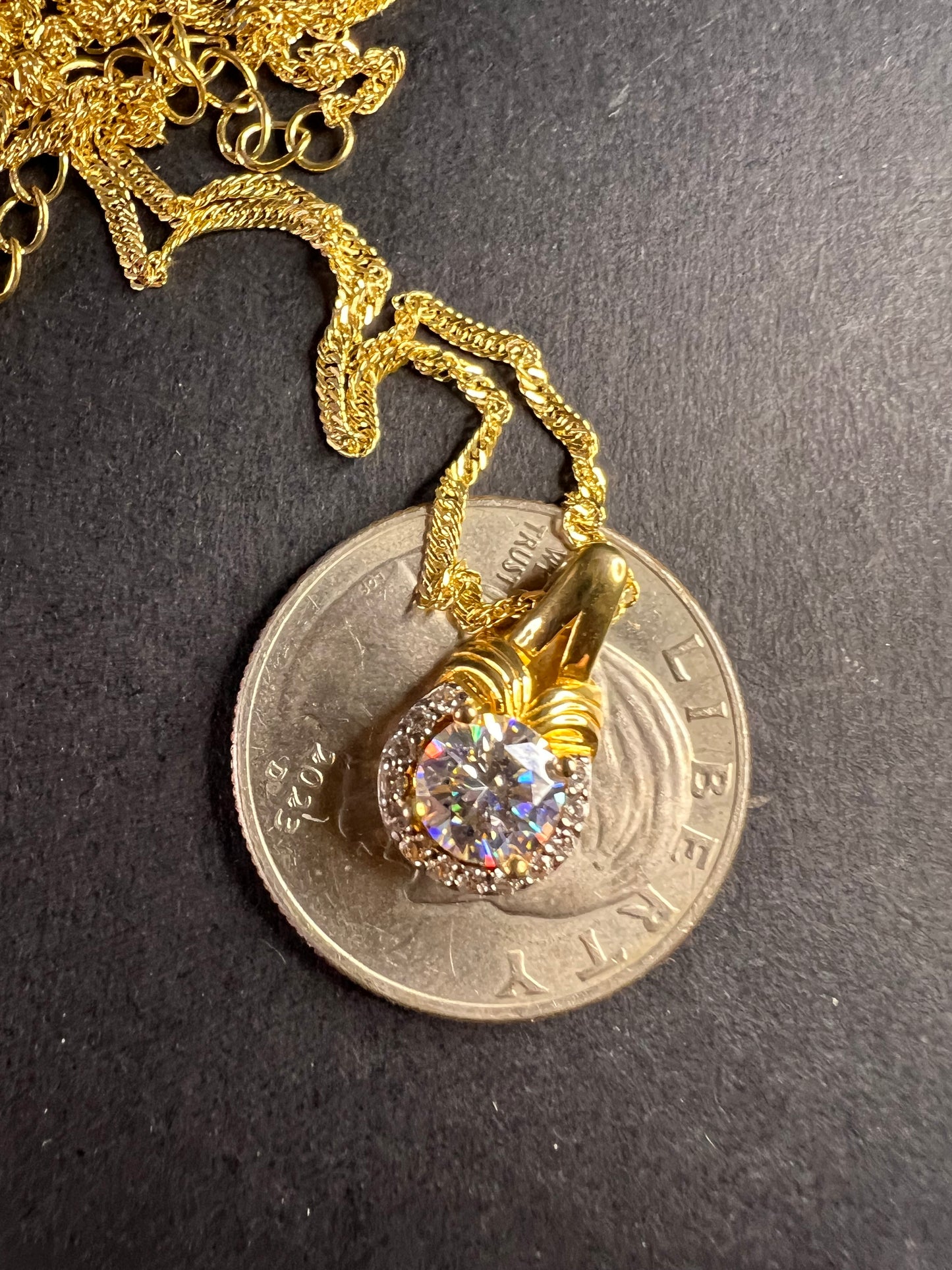 Strontium Titanate And White Zircon 18k Yellow Gold Over Sterling Silver Pendant With Chain 1.23ctw