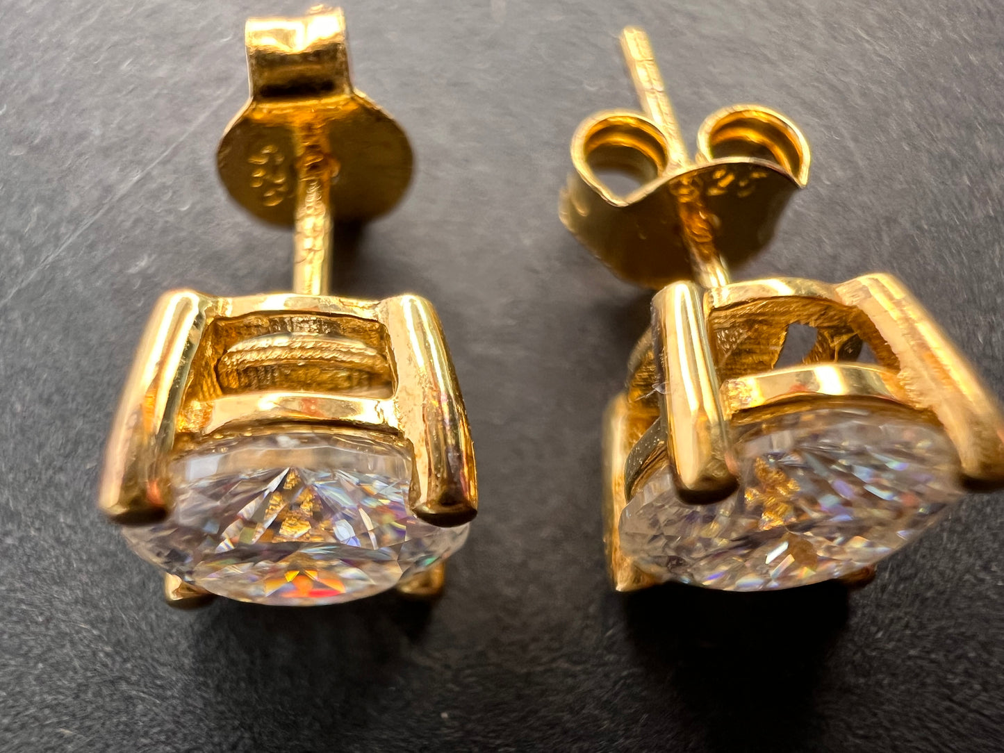 Moissanite 1.90 ctw solitaire stud earrings in vermeil YG over 925 sterling silver