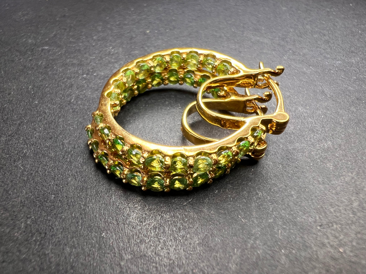 Tsavorite garnet j hoop inside out earrings in yellow gold vermeil over sterling silver