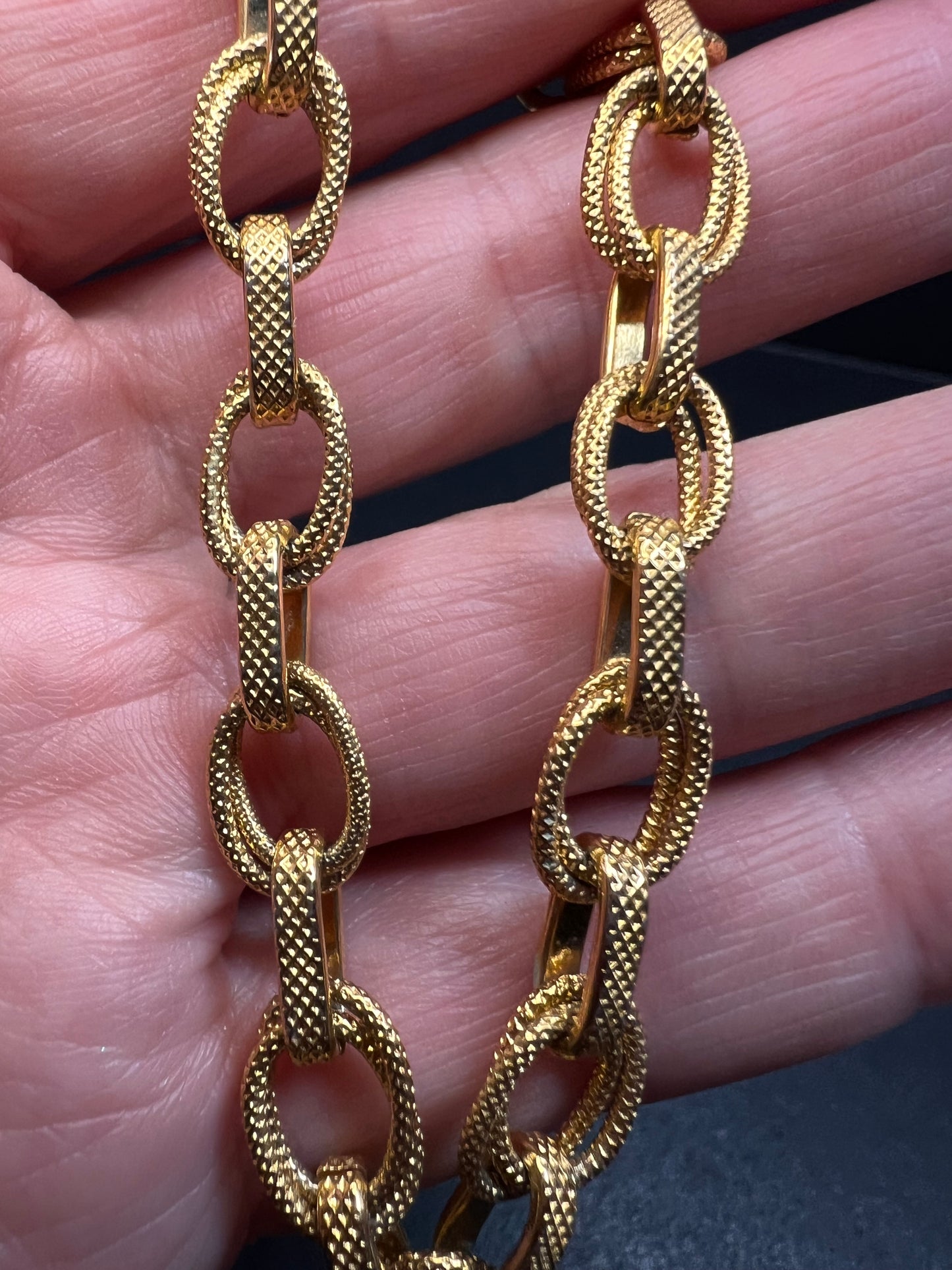 Vintage Italian 18k Gold Plated Bronze Textured Link Bracelet