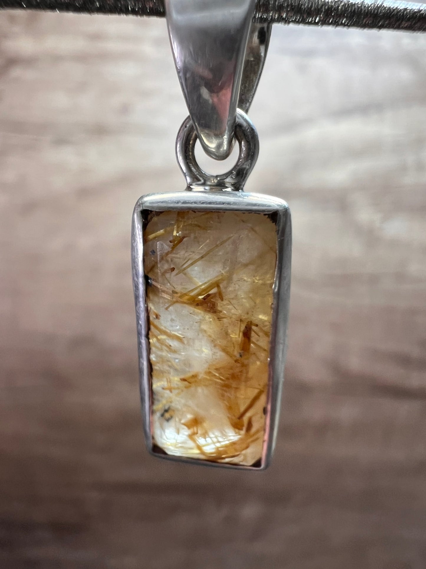 NEW Golden rutile quartz gemstone sterling silver pendant 3 grams