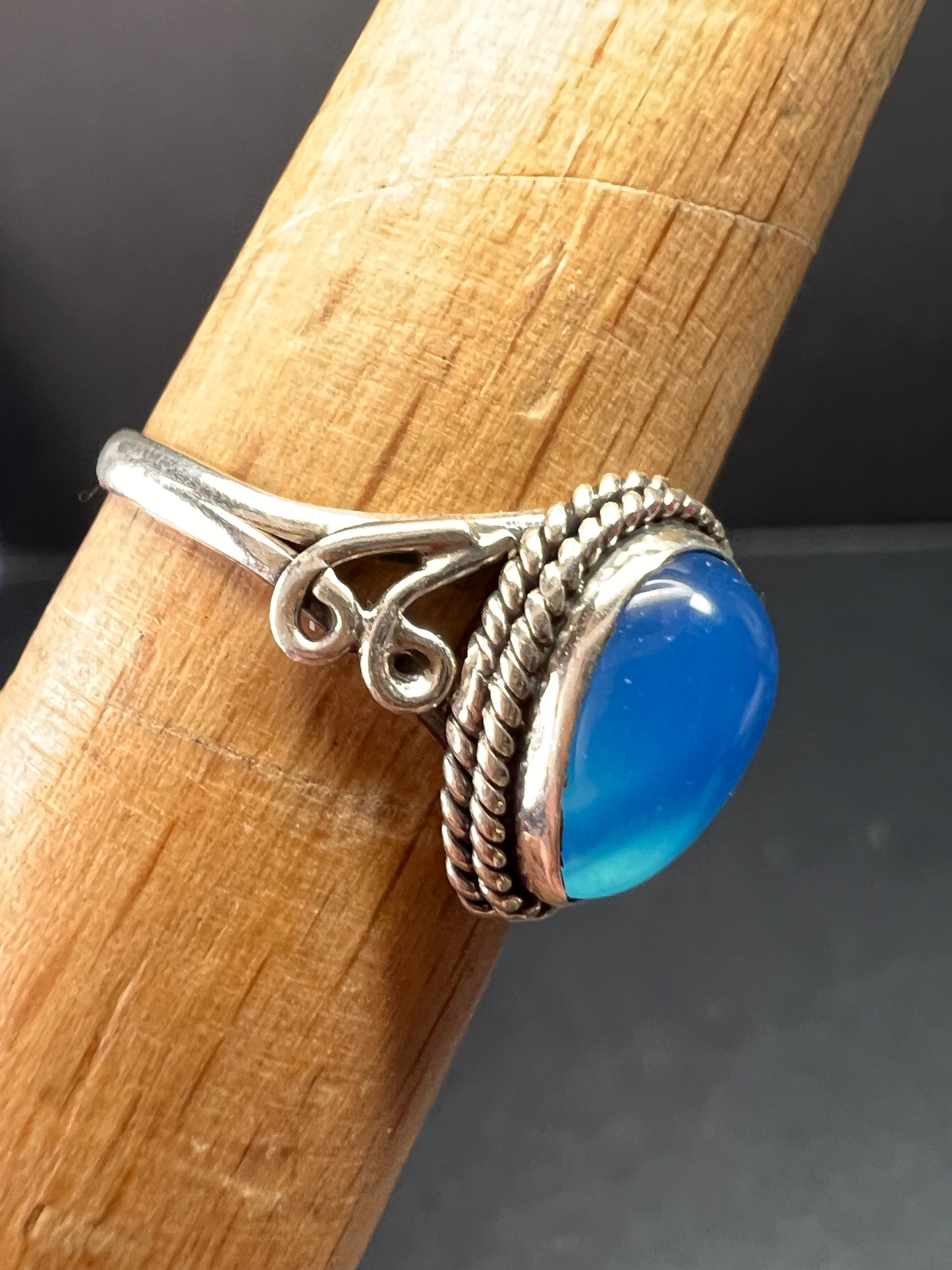 Blue chalcedony sterling silver ring size 7