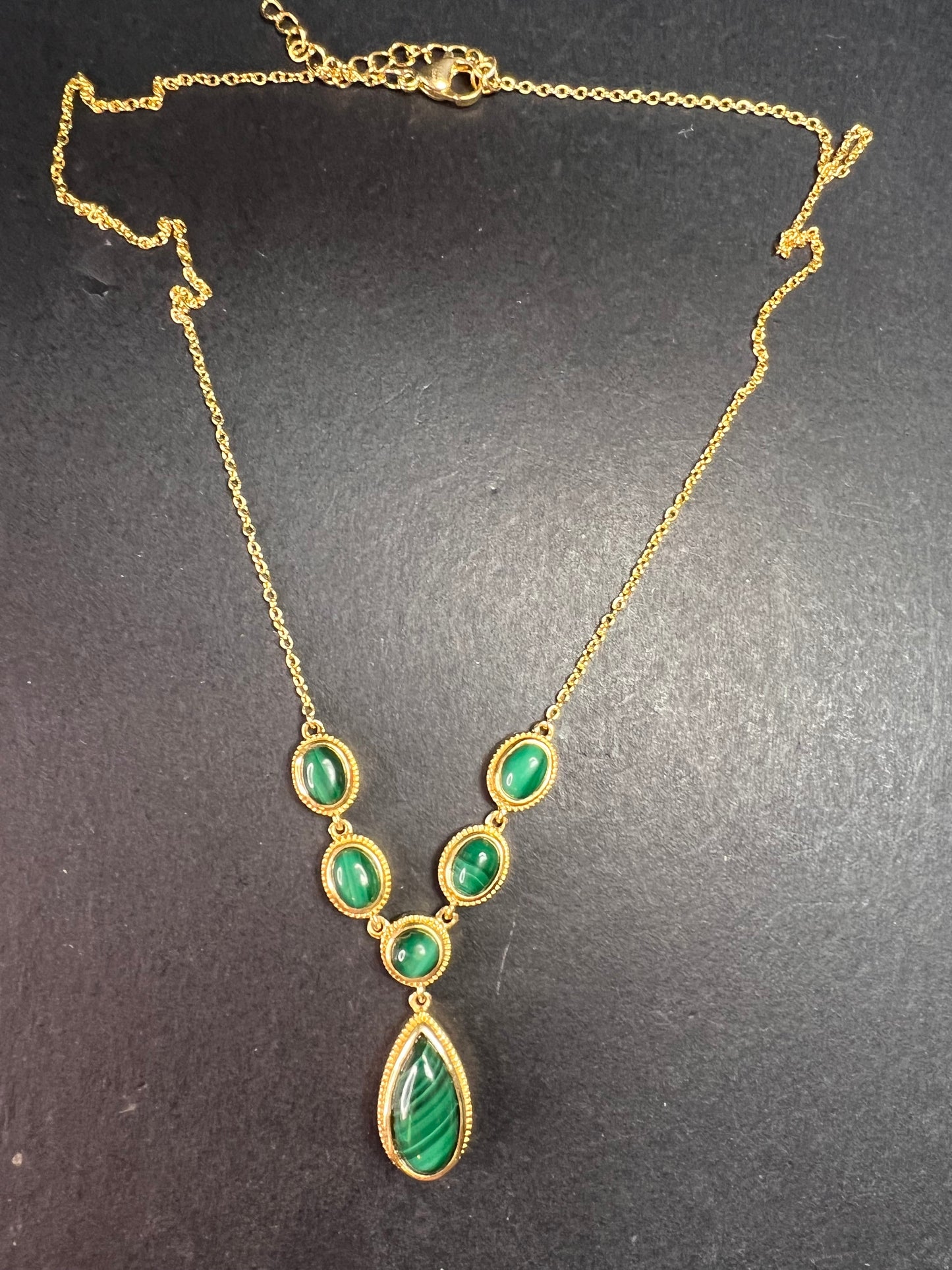 NEW Malachite necklace in yellow gold over brass 18-22inch