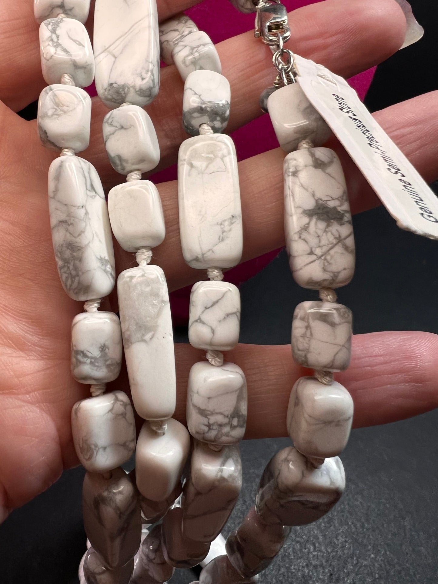 NEW howlite 36 inch knotted necklace with sterling silver clasp