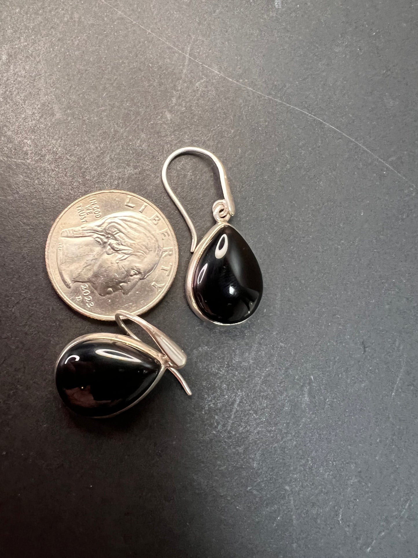 NEW Black onyx sterling silver teardrop earrings 7.57 grams