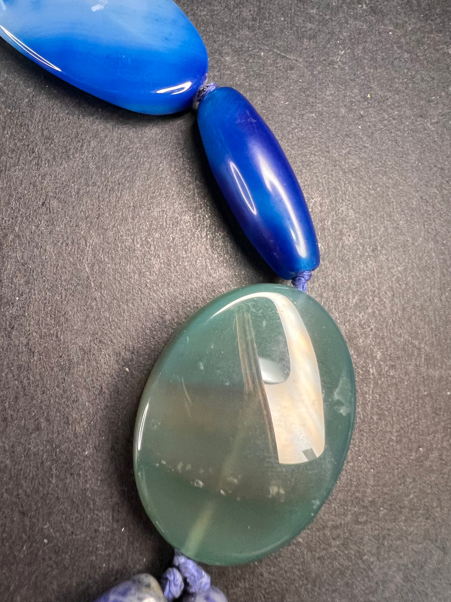 NEW multi blue semi precious stone station 36 inch necklace with sterling silver clasp