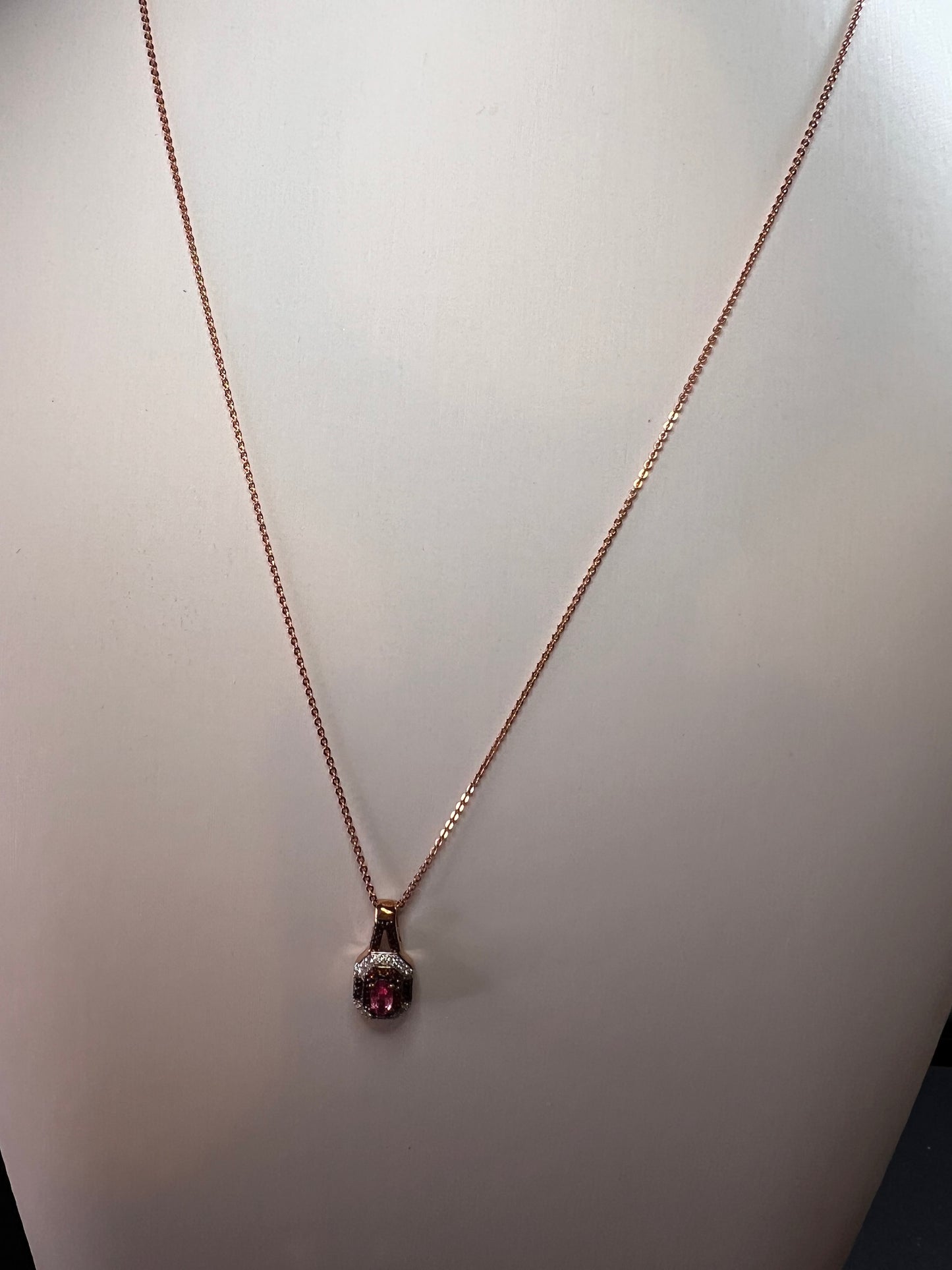 NEW Mahenge pink spinel and brown zircon art deco style pendant in rose gold over sterling silver