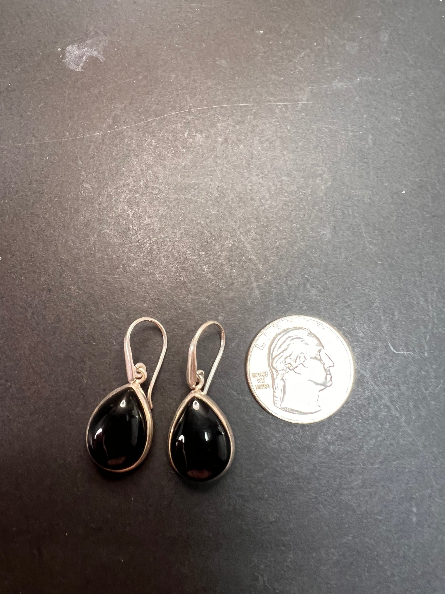 NEW Black Onyx sterling silver teardrop earrings 7.57 grams