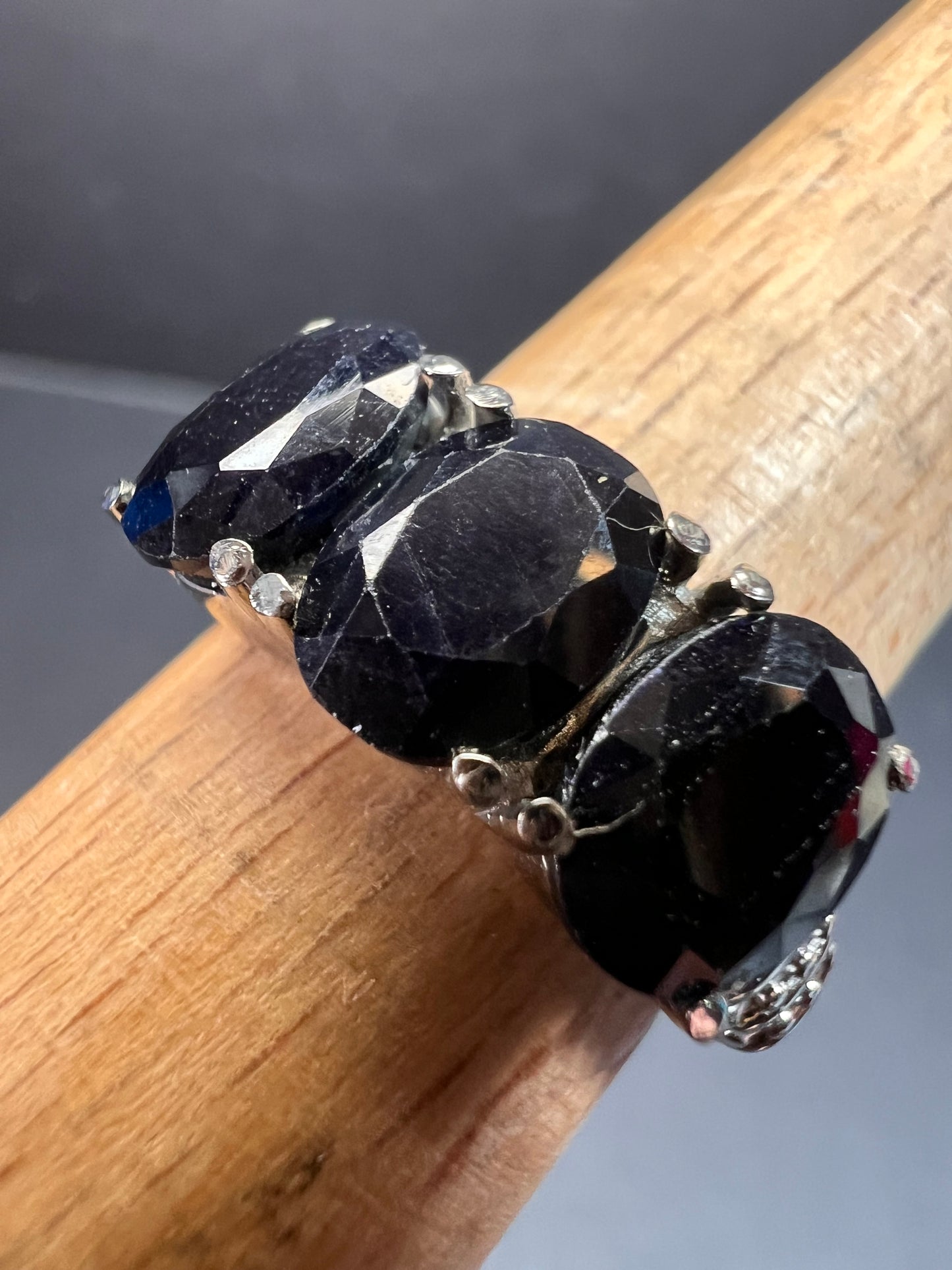 NEW midnight sapphire three stone ring in stainless steel size 7