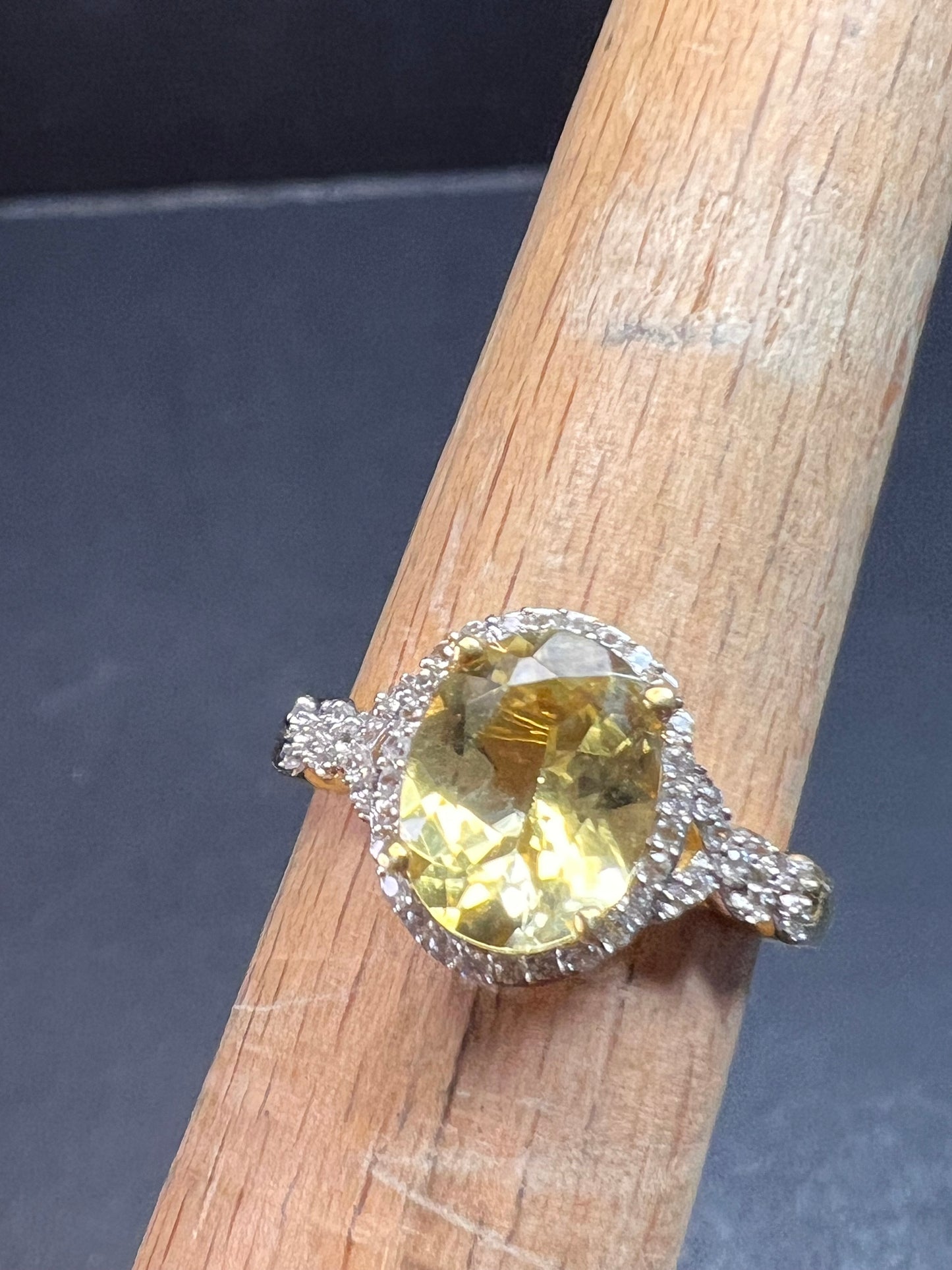 NEW yellow apatite and zircon halo ring in vermeil size 6