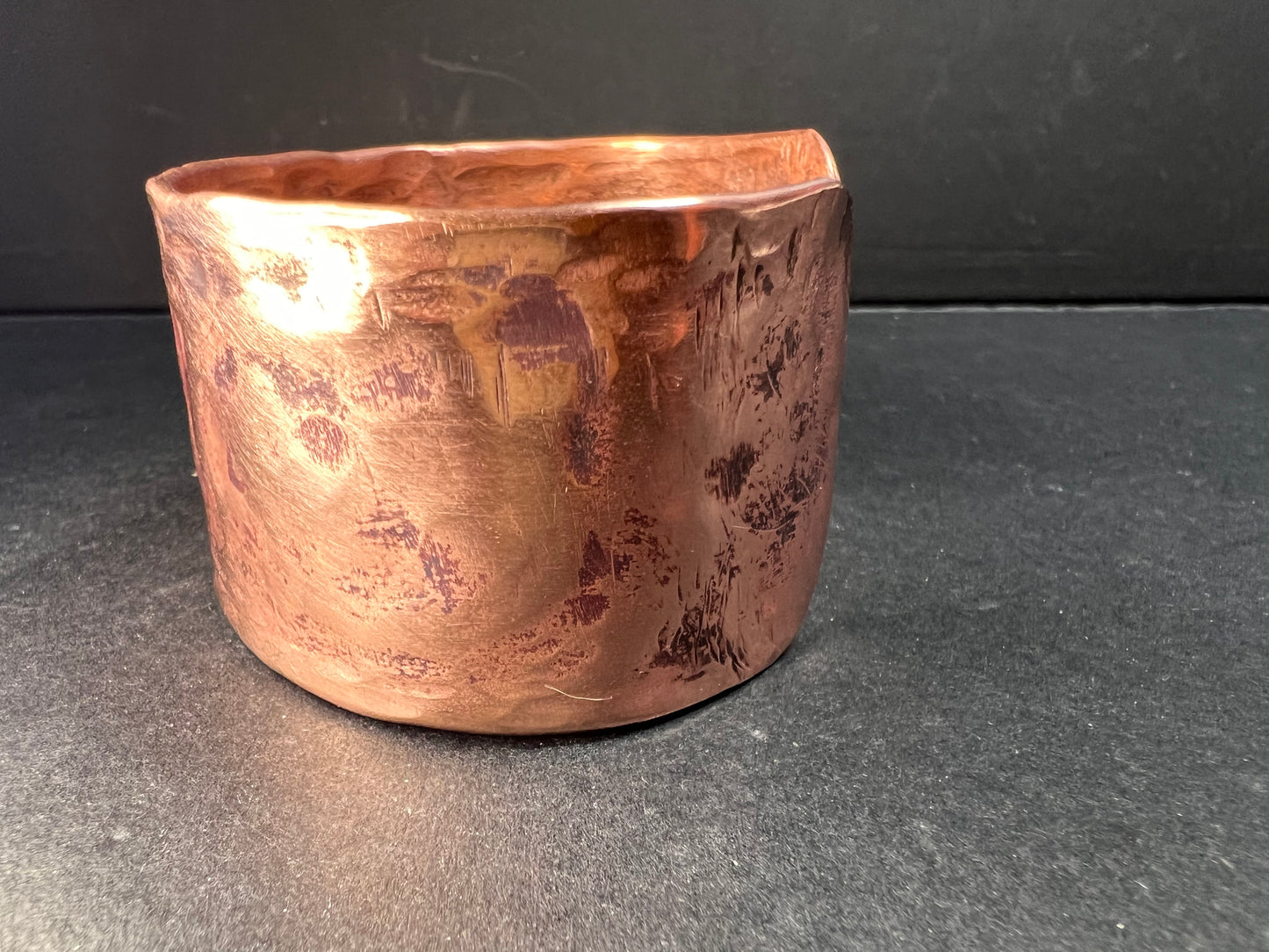 Vintage hammered copper extra wide cuff adjustable bracelet