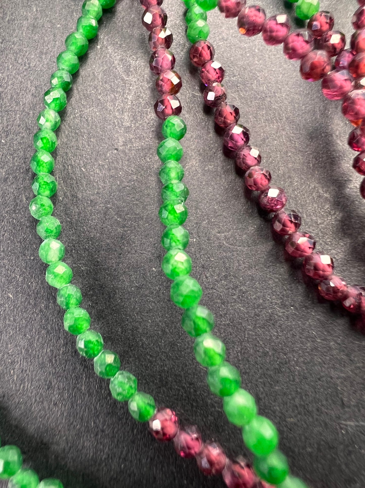 Emerald multi stone three strand necklace 25”