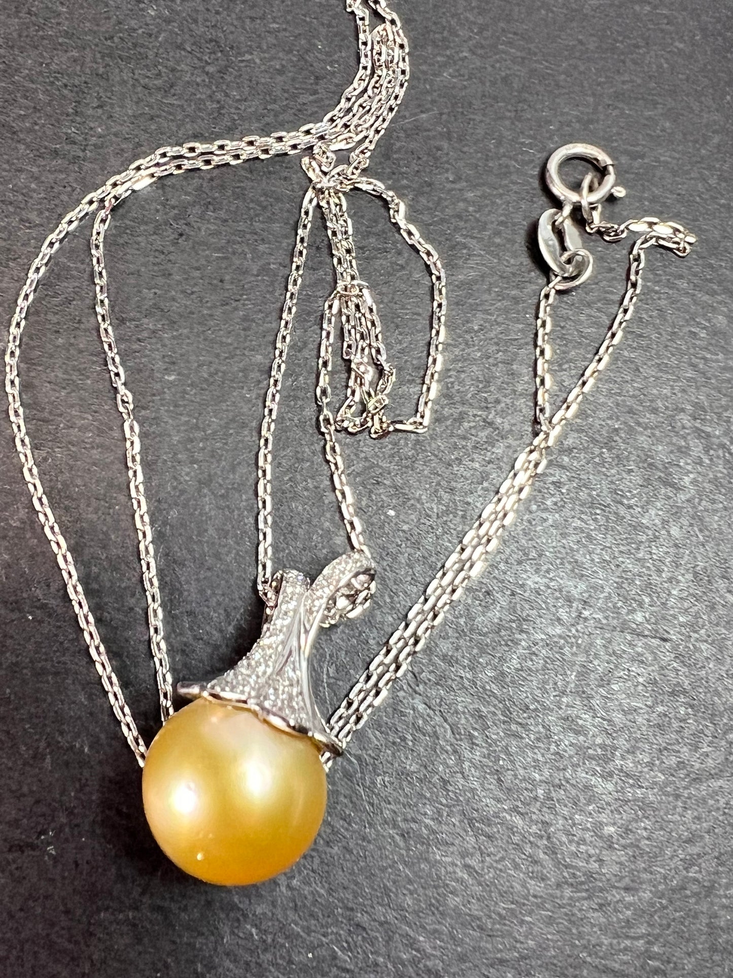 NEW Golden south seas pearl pendant in rhodium over sterling silver with chain