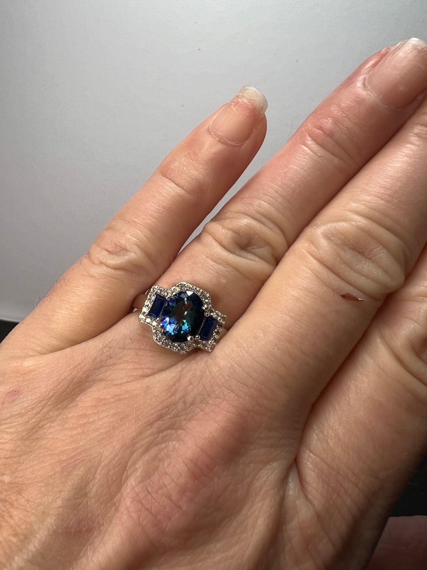 Blue Petalite Rhodium Over Sterling Silver Ring