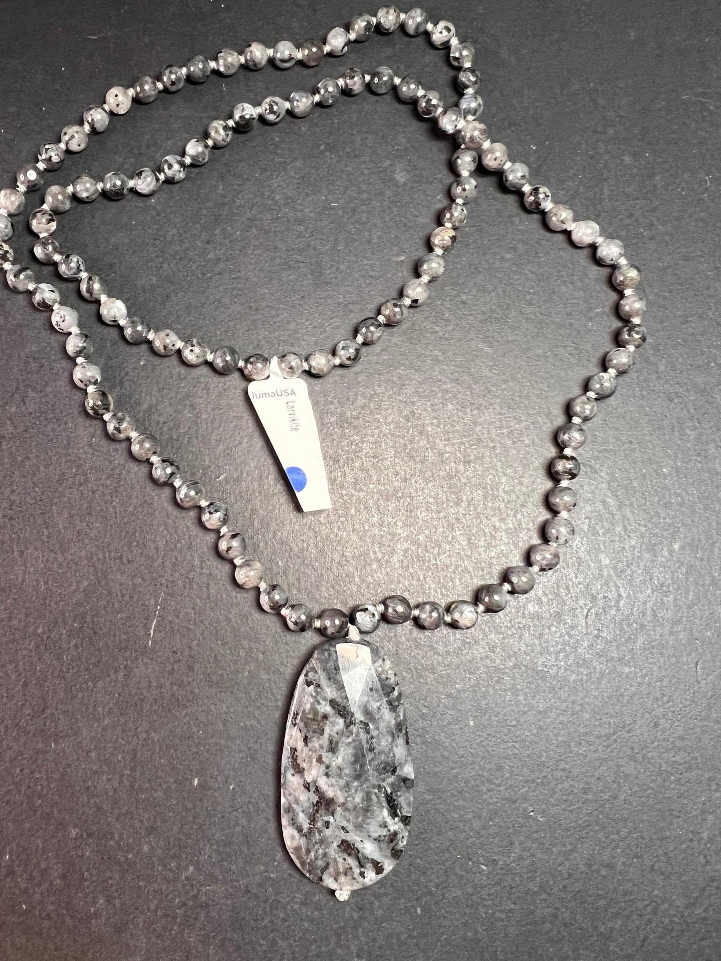 NEW Larvakite 30 inch necklace with pendant