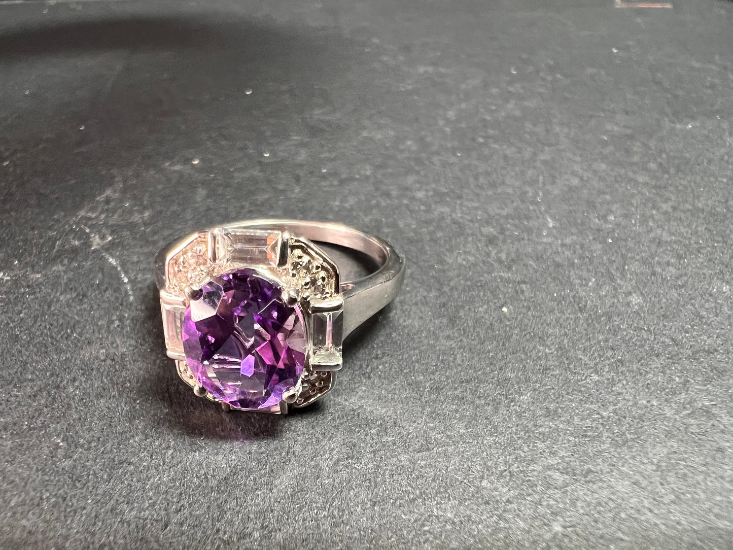NEW Rose de France amethyst art deco sterling silver ring size 8