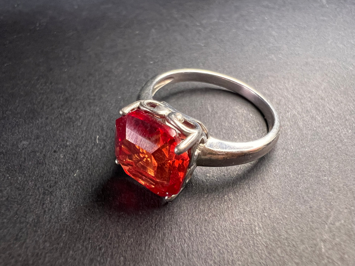 Lab created padparadscha sapphire rhodium over sterling silver solitaire ring size 9