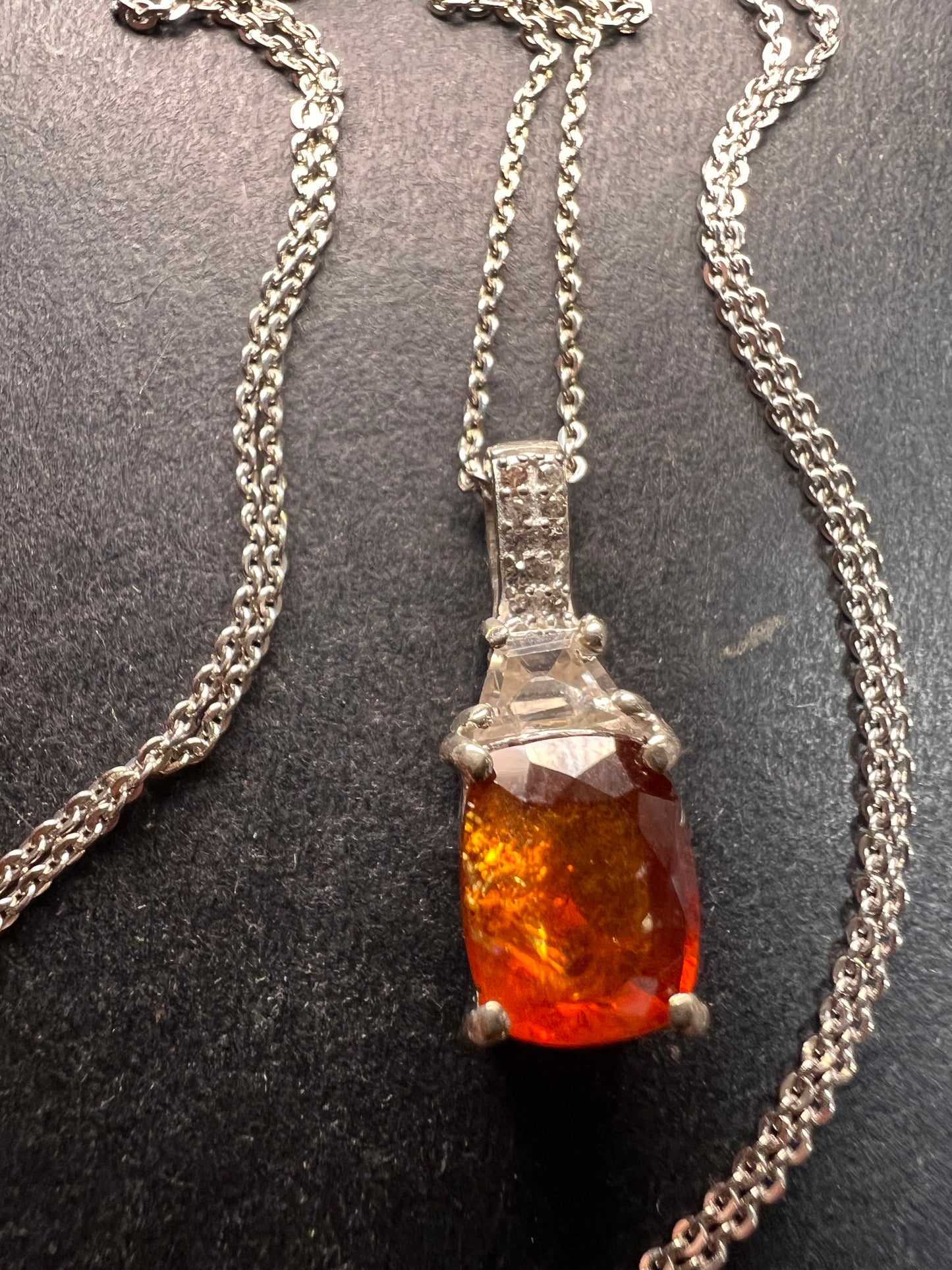 NEW tangerine kyanite and zircon pendant and chain in rhodium over sterling silver